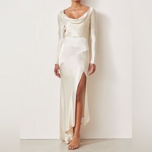 Bec + Bridge Frederic Cowl Neck Asymmetric Long Sleeve Silk Dress